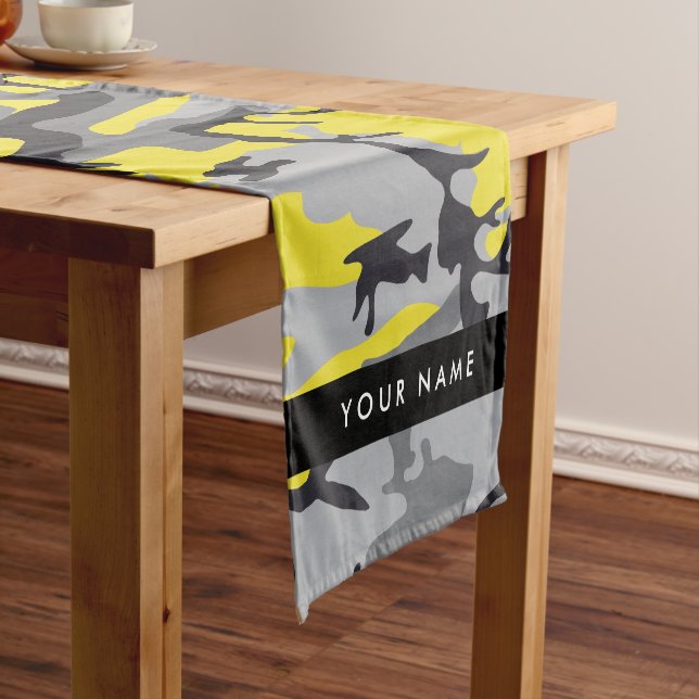 Yellow and Grey Camouflage Your name Personalize Short Table Runner (In Situ)