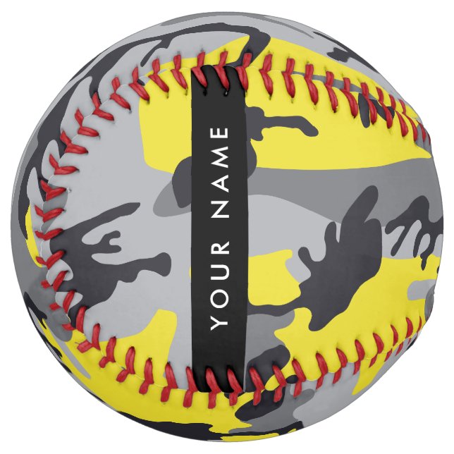Yellow and Grey Camouflage Your name Personalize Softball (Front Left)