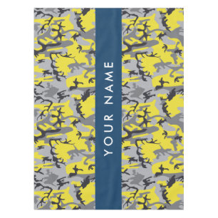 Yellow and Grey Camouflage Your name Personalize Tablecloth