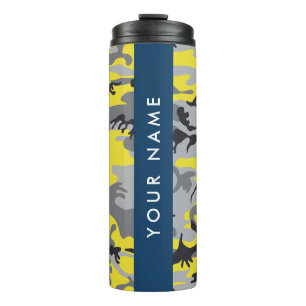 Yellow and Grey Camouflage Your name Personalize Thermal Tumbler