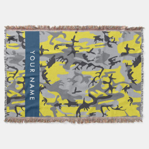 Yellow and Grey Camouflage Your name Personalize Throw Blanket