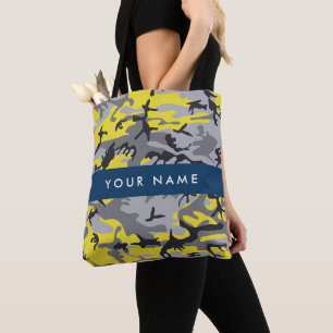 Yellow and Grey Camouflage Your name Personalize Tote Bag