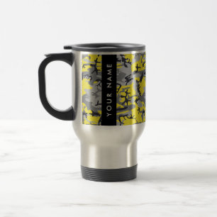 Yellow and Grey Camouflage Your name Personalize Travel Mug