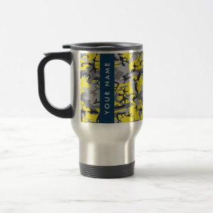 Yellow and Grey Camouflage Your name Personalize Travel Mug