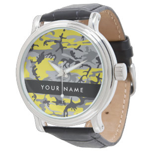 Yellow and Grey Camouflage Your name Personalize Watch