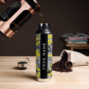 Yellow and Grey Camouflage Your name Personalize Water Bottle