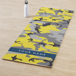 Yellow and Grey Camouflage Your name Personalize Yoga Mat