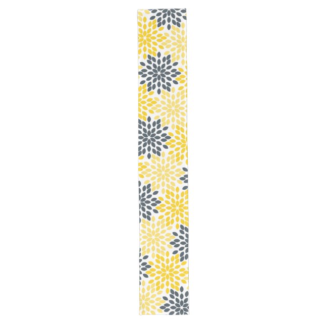 Yellow and Grey Charcoal Modern Floral Long Table Runner (Front)