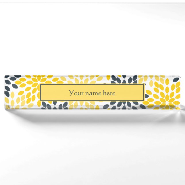 Yellow and Grey Charcoal Modern Floral Nameplate (Front)