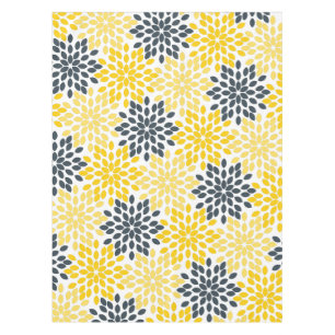 Yellow and Grey Charcoal Modern Floral Tablecloth