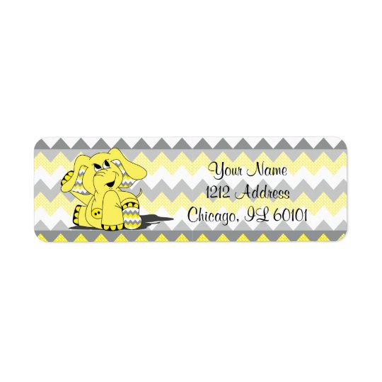 Yellow and Grey Chevron Elephant | Shower Theme Return Address Label