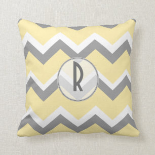 Yellow and Grey Chevron Monogram Throw Pillow