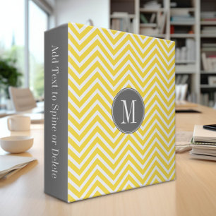 Yellow and Grey Chevron Pattern Custom Monogram Binder