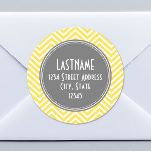 Yellow and Grey Chevron Pattern Custom Monogram Classic Round Sticker