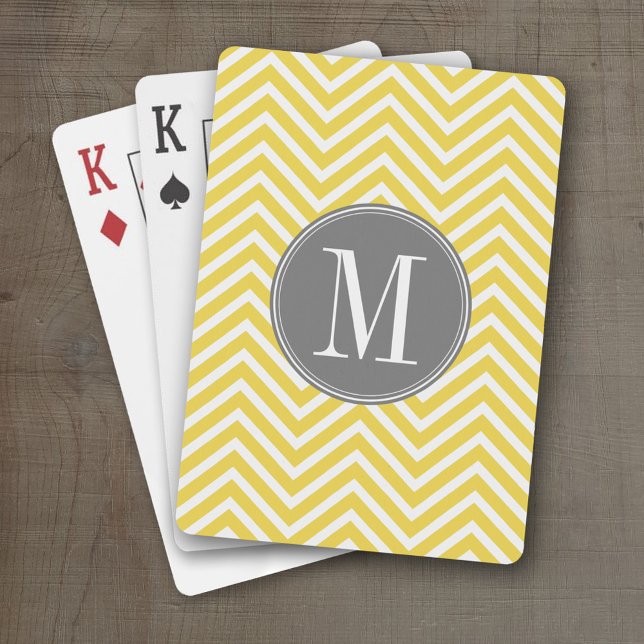Yellow and Grey Chevron Pattern Custom Monogram Playing Cards (Personalized Playing Cards)