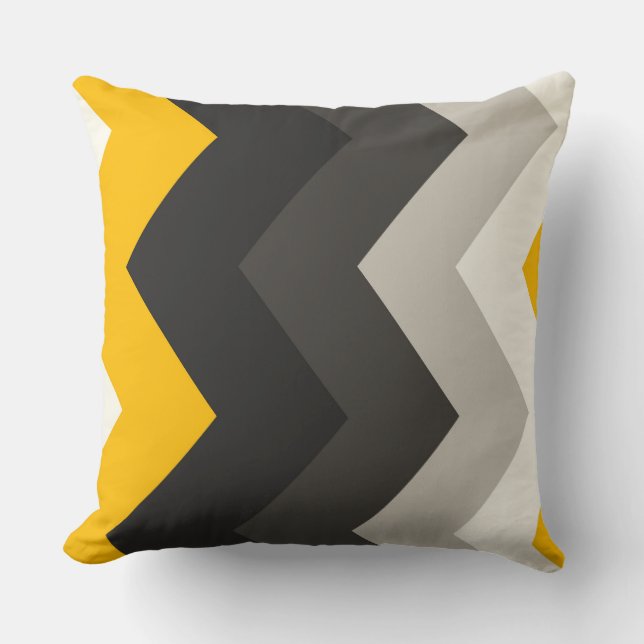 Yellow and Grey chevron Pattern  Throw Pillow (Front)
