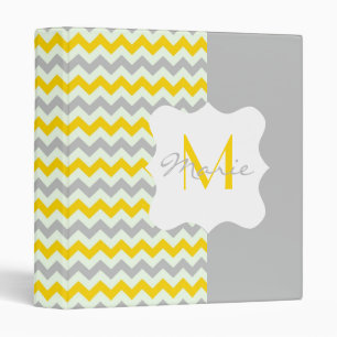 Yellow and Grey Chevron Personalized Monogram Binder