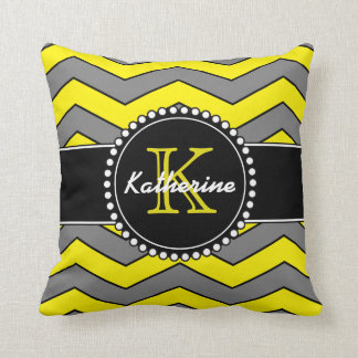 Yellow and Grey Chevron, Personalized, Monogrammed Throw Pillow