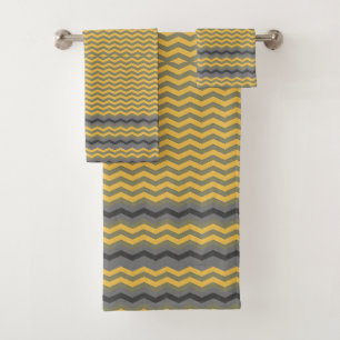 YELLOW AND GREY CHEVRON Plush Bath Towel Set