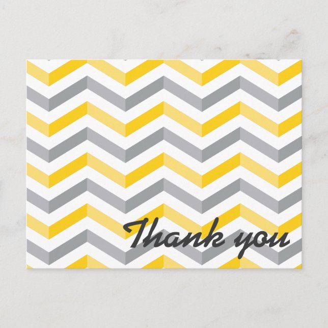 Yellow and Grey Chevron Thank You Postcard (Front)