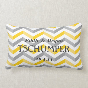 Yellow and Grey Chevron Wedding Lumbar Pillow