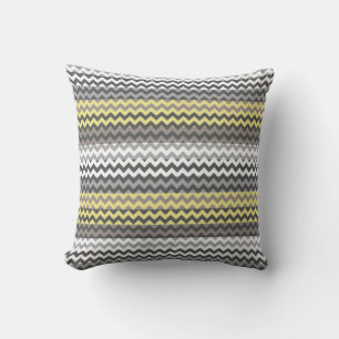 Yellow and Grey Chevron Zigzag Stripe Pattern Throw Pillow