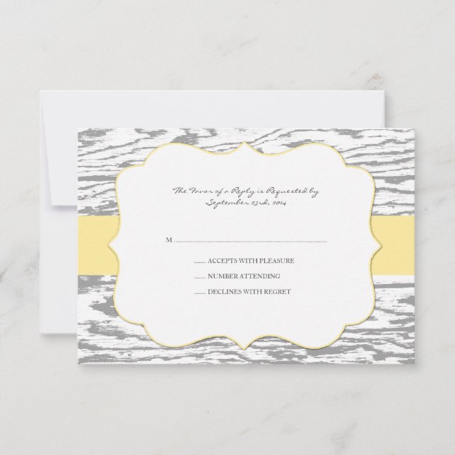 Yellow and Grey Chic Wood Grain Wedding rsvp (Front)