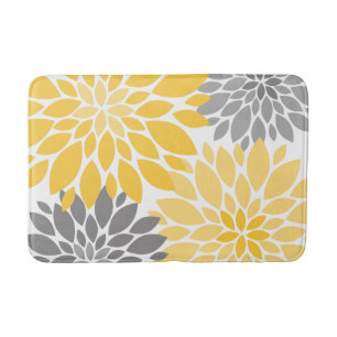 Yellow and Grey Chrysanthemums Floral Pattern Bath Mat