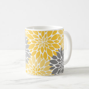 Yellow and Grey Chrysanthemums Floral Pattern Coffee Mug