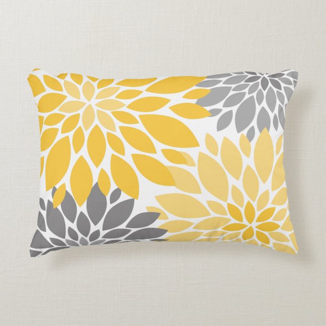 Yellow and Grey Chrysanthemums Floral Pattern Decorative Pillow (Front)