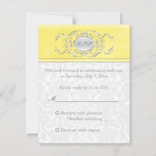 Yellow and Grey Damask Reply Card
