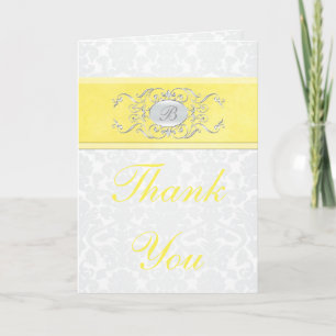 Yellow and Grey Damask Thank You Card