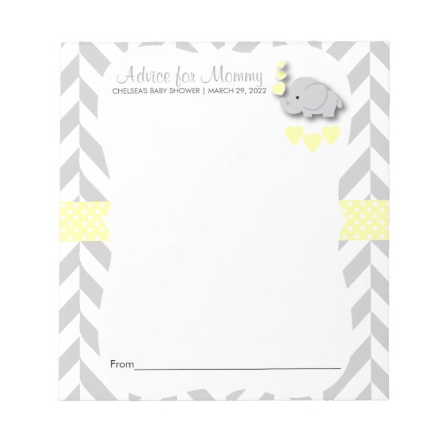 Yellow and Grey Elephant Baby Shower 2 - Advice Notepad (Front)
