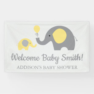 Yellow and Grey Elephant Baby Shower Banner Poster