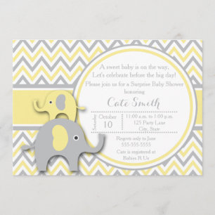 Yellow and Grey Elephant Baby Shower Invitation