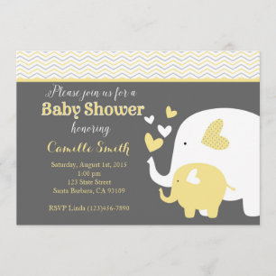 Yellow and Grey Elephant Baby Shower Invitation