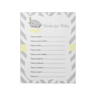 Yellow and Grey Elephant Baby Shower - Wishes Notepad