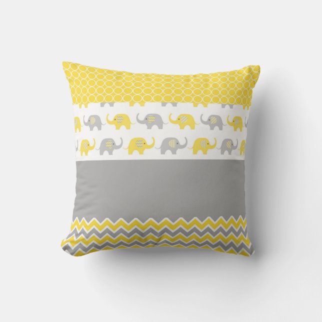 Yellow and Grey Elephant Pillow (Front)