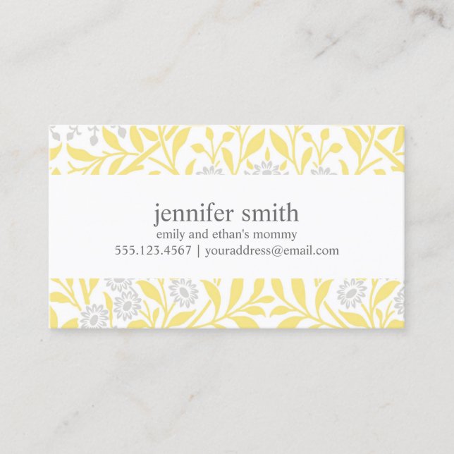 Yellow and Grey Floral Mommy Cards (Front)