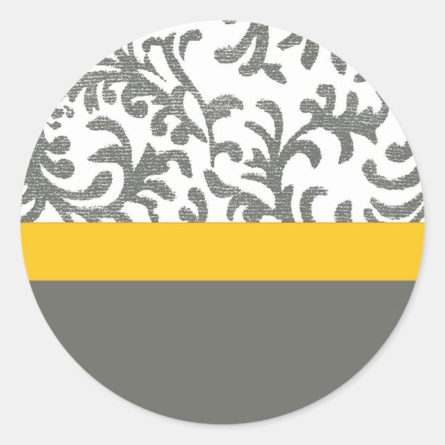 Yellow and Grey Floral Pattern Classic Round Sticker (Front)