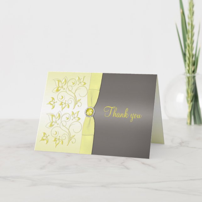 Yellow and Grey Floral Thank You Card (Front)