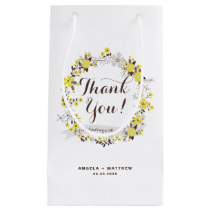 Yellow and Grey Floral Wreath Party Thank You Small Gift Bag
