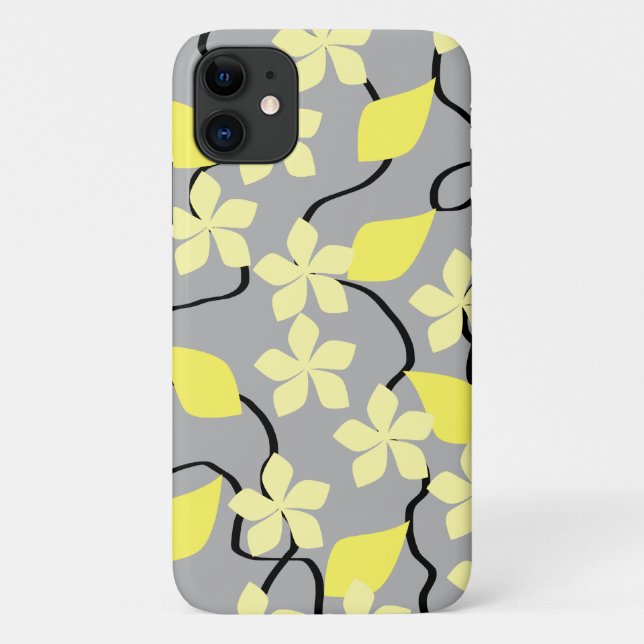 Yellow and Grey Flowers. Floral Pattern. Case-Mate iPhone Case (Back)