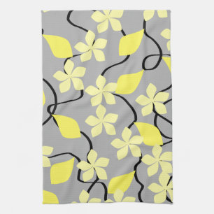 Yellow and Grey Flowers. Floral Pattern. Kitchen Towel