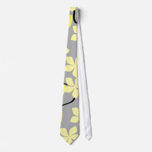 Yellow and Grey Flowers. Floral Pattern. Tie