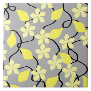 Yellow and Grey Flowers. Floral Pattern. Tile