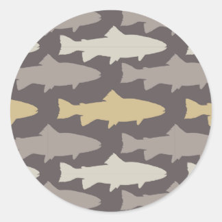 Yellow and Grey Fun Trout Fish Pattern Classic Round Sticker