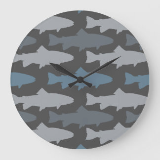 Yellow and Grey Fun Trout Fish Pattern Large Clock