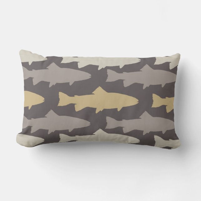 Yellow and Grey Fun Trout Fish Pattern Lumbar Pillow (Front)