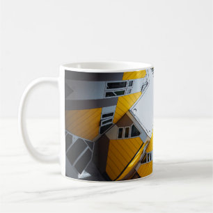 YELLOW AND GREY GEOMETRIC BUILDINGS COFFEE MUG